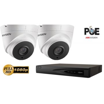 Sistem supraveghere video IP Hikvision 2 camere de interior,2MP Full HD 1080p, IR 30m