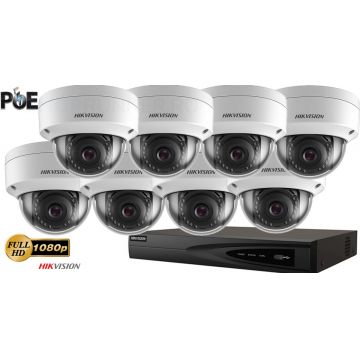 Sistem supraveghere video IP Hikvision 8 camere de interior,2MP Full HD,IR 30m