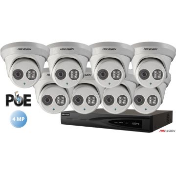 Sistem supraveghere video IP Hikvision 8 camere dome 4MP(2K), IR 30M, microfon incorporat,SD-card