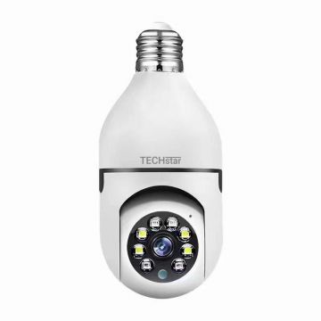 Camera de Supraveghere IP PTZ Techstar® IPC-E27 tip bec, HD, Lumina Infrarosie, Control Vertical si Orizontal, Audio Bidirectional, Detectarea Miscarii, P2P, Cloud, Slot MicroSD, Montaj E27