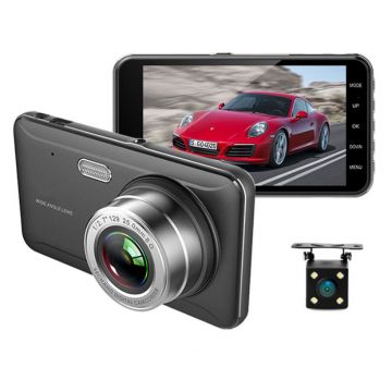 Camera Video Auto DVR Dubla FullHD Techstar® A17 Unghi 170° Display 4 inch, Senzori Miscare si Night Vision