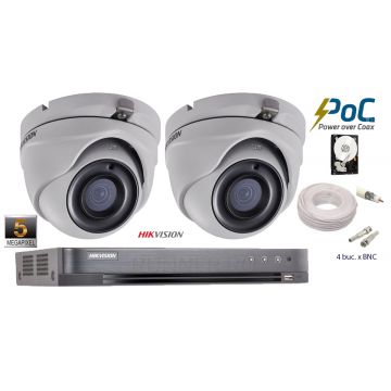 Kit complet supraveghere Hikvision 2 camere de interior POC 5MP(2K+), IR 20m