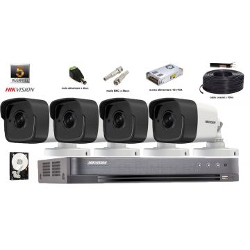 Kit complet supraveghere Hikvision 4 camere 5MP(2K+),IR 40m