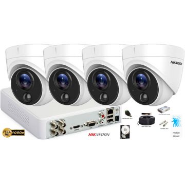 Kit complet supraveghere Hikvision 4 camere de interior Turbo HD Ultra Low-LIght PIR Turret 2MP Full HD 1080P, IR 20m