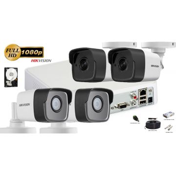 Kit complet supraveghere Hikvision 4 camere FullHD 1080p, IR30m    