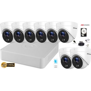 Kit complet supraveghere Hikvision 8 camere de interior Turbo HD Ultra Low-Light PIR Turret 2MP Full HD 1080p, IR 20 m