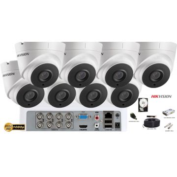 Kit complet supraveghere Hikvision 8 camere de interior Ultra Low-Light 2MP Full HD 1080p, IR 60m