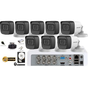 Kit complet supraveghere Hikvision 8 camere FullHD 1080p, IR30m, microfon incorporat