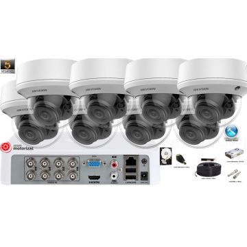 Kit complet supraveghere video 8 camere de interior Hikvision 5MP(2K+), Zoom Motorizat, IR 40M