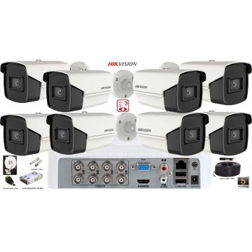 Kit complet supraveghere video Hikvision 8 camere 5MP(2K+) Ultra Low-Light, IR 80M
