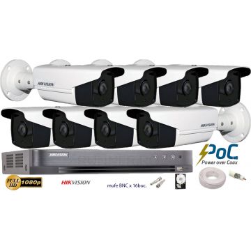 Kit complet supraveghere video Hikvision 8 camere PoC FullHD, IR 40m    