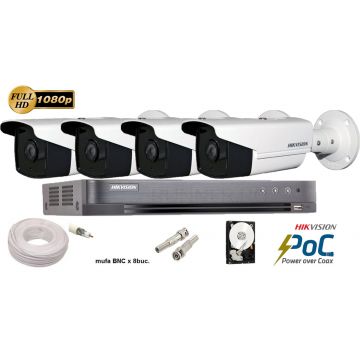 Kit complet supraveghere video Hikvision  4 camere PoC FullHD, IR 40m    