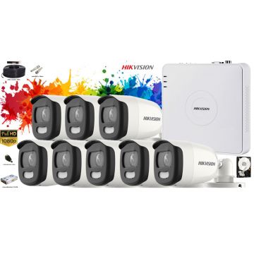 Kit complet supraveghre Hikvision 8 camere ColorVU 1080p FullHD,IR 20m