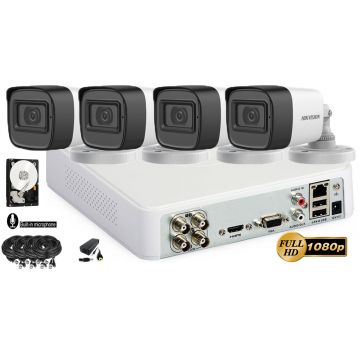 Kit Hikvision 4 camere FullHD 1080p, IR30m, microfon incorporat