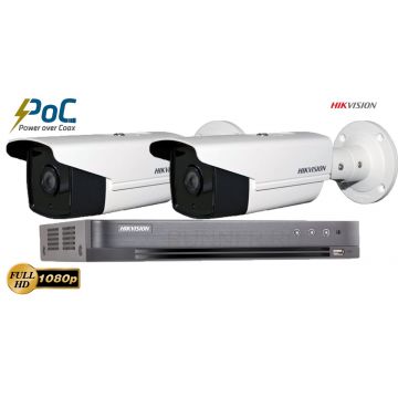 Sistem supraveghere Hikvision 2 camere PoC 2MP 1080p, IR 80m