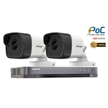 Sistem supraveghere Hikvision 2 camere PoC, Ultra Low-Light, 2 MP FullHD, IR 20m    