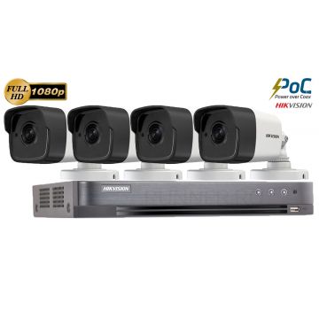 Sistem supraveghere Hikvision 4 camere de exterior PoC Ultra Low-Light, 2MP Full HD 1080p, IR 20m