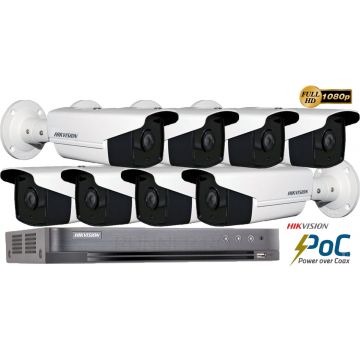 Sistem supraveghere Hikvision 8 camere de interior PoC 2MP FullHD, IR 80M