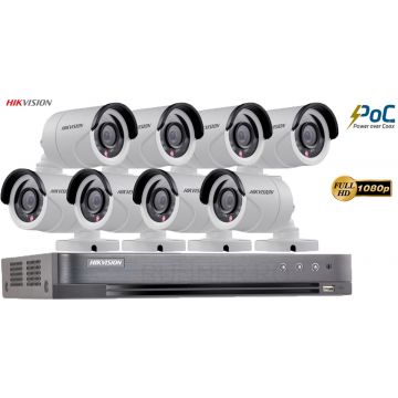 Sistem supraveghere Hikvision 8 camere PoC, 2MP FullHD, IR 20M