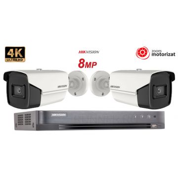 Sistem supraveghere video Hikvision 2 camere, Zoom Motorizat, Lentila Varifocala 8MP(4K), IR 80m