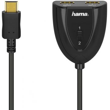 Cablu video Hama Comutator HDMI Male - 2x HDMI Female, Negru