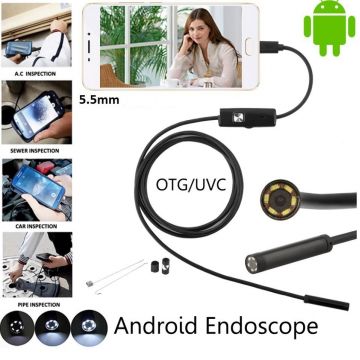 Camera endoscop sarpe, Cablu semitare,inspectie auto, tevi, pentru Android si PC, 6 Leduri, 1,5m x 5.5mm