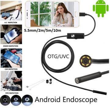 Camera endoscop sarpe, inspectie auto, tevi, pentru Android si PC, 6 Leduri, 2 m x 5.5 mm