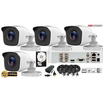 Kit complet supraveghere video HIKVISION 4 Camere FULLHD, 1080P, IR 20m, HDD 500GB