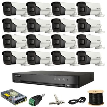 Kit supraveghere Hikvision 16 camere 8MP IR 80M DVR 16 canale AcuSense cu accesorii incluse