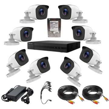 Kit supraveghere Hikvision seria HiWatch 8 camere 5 Megapixeli IR 20M Lentilă 2.8mm DVR TurboHD 8 canale HDD 1TB Accesorii