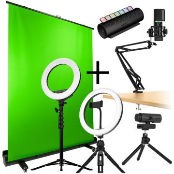 Pachet Complet De Streaming Camera Web Microfon Ecran Light 10 Light 14 Hub USB Negru