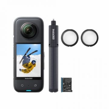Set Camera Video de Actiune Insta360 X3 All-Purpose Kit, 5.7K, 360°, Bluetooth, Waterproof, Microfon (Negru)