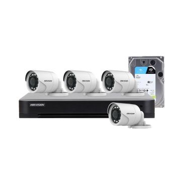 Sistem supraveghere exterior basic Hikvision Turbo HD HK-4EXT20M-2MP-1TB, 4 camere, 2 MP, IR 20 m, 2.8 mm, HDD 1TB