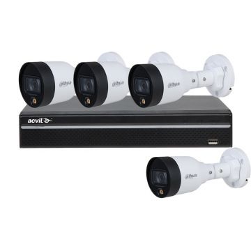 Sistem supraveghere IP exterior basic Dahua ACV-B4EXTIR15-4MP-M, 4 MP, 2.8 mm, lumina alba 15 m, 4 camere