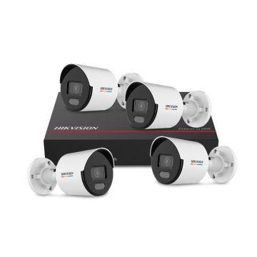 Sistem supraveghere IP exterior basic Hikvision 4EXTALB30-4MP-1TB, 4 camere, 4 MP, Lumina alba 30 m, 2.8 mm, PoE, SSD 1 TB