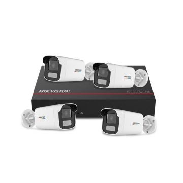 Sistem supraveghere IP exterior basic Hikvision 4EXTALB50-4MP-1TB, 4 camere, 4 MP, Lumina alba 50 m, 4 mm, PoE, SSD 1 TB