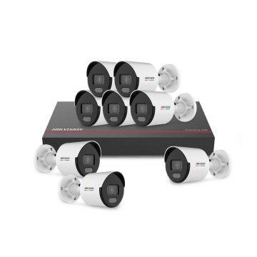 Sistem supraveghere IP exterior basic Hikvision 8EXTALB30-4MP-1TB, 8 camere, 4 MP, Lumina alba 30 m, 2.8 mm, PoE, SSD 1 TB