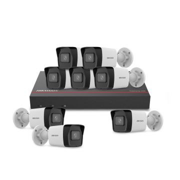 Sistem supraveghere IP exterior basic Hikvision 8EXTIR30-4MP-1TB-V2, 8 camere, 4 MP, IR 30 m, 2.8 mm, PoE, SSD 1 TB