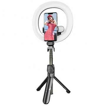 Accesoriu Camera Video Actiune cu iluminat dublu pentru telefon, Bluetooth 4.0, 2900K-6500K, Negru