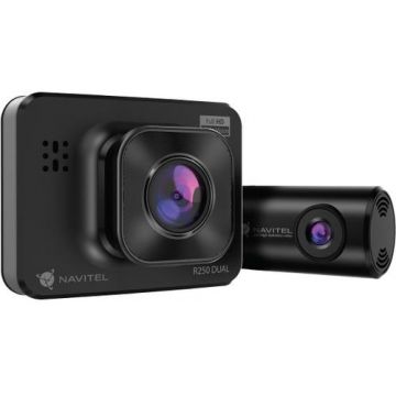 Camera Auto DVR Navitel R250 Dual filmare fata-spate, cu Night Vision, ecran 2.0inch, FullHD si 140° camera fata + HD si 100° camera spate, G-sensor, auto-start, mod parcare, baterie Li-Pol (Negru)