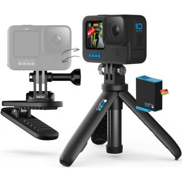 Camera video actiune GoPro HERO10 Black + Clip magnetic + Mini trepied + Baterie + Card microSD 32 GB