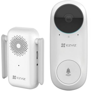 Kit Sonerie Video Smart Wifi DB2 2K Outdoor Alarma AI Baterie 5200mAh Smart IR Alb