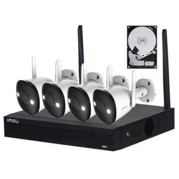 Sistem supraveghere IP WiFi exterior IMOU KIT/NVR1104HS-W-S2/4-F22FE, 4 camere, 2 MP, IR 30 m, microfon, + HDD 1 TB (Alb)