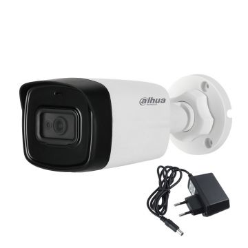 Camera supraveghere exterior Dahua HAC-HFW1200TL-A, 2 MP, IR 80 m, 3.6 mm, microfon + alimentator cadou