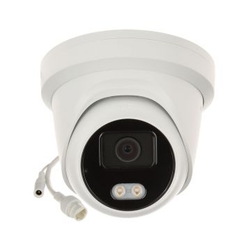 Camera supraveghere IP Dome Hikvision ColorVu DS-2CD2347G2-LU, 4 MP, lumina alba 30 m, 2.8 mm, slot card, microfon, PoE