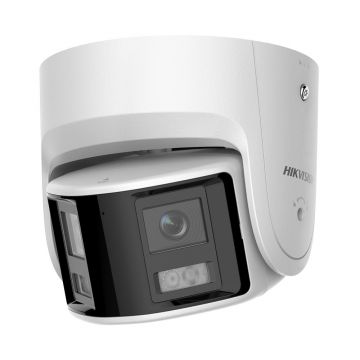 Camera supraveghere IP Dome Hikvision ColorVu DS-2CD2347G2P-LSU/SL, 4 MP, 2.8 mm, lumina alba 30 m, PoE, unghi vizual 180 grade, slot card, microfon, sirena, stroboscop