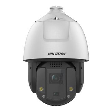 Camera supraveghere IP PTZ Speed Dome cu lentila duala Hikvision Acusense DS-2DE7S425MW-AEB5, 4 MP, IR 200 m, lumina alba 30 m, 4 mm / 4.5 - 112.5 mm, motorizat, 25x, slot card, PoE