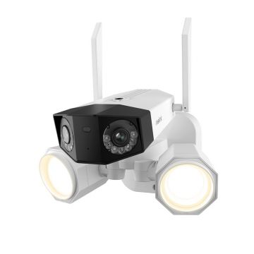 Camera supraveghere wireless IP WiFi Reolink Duo Floodlight, 8 MP, unghi vizual 180 grade, slot card, lumina alba, IR 30 m, detectie oameni/vehicule, microfon, difuzor