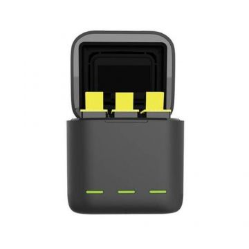 Set incarcator tip carcasa si 3 acumulatoare camera video sport Telesin pentru GoPro Hero9/Hero10 Black, Cablu USB inclus, Negru