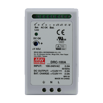 Sursa de alimentare in comutatie, 13.8V / 4.5A + 2.5A, sina DIN, backup - MEAN WELL DRC-100A Sursa de alimentare in comutatie, 13.8V / 4.5A + 2.5A, sina DIN, backup - MEAN WELL DRC-100A
